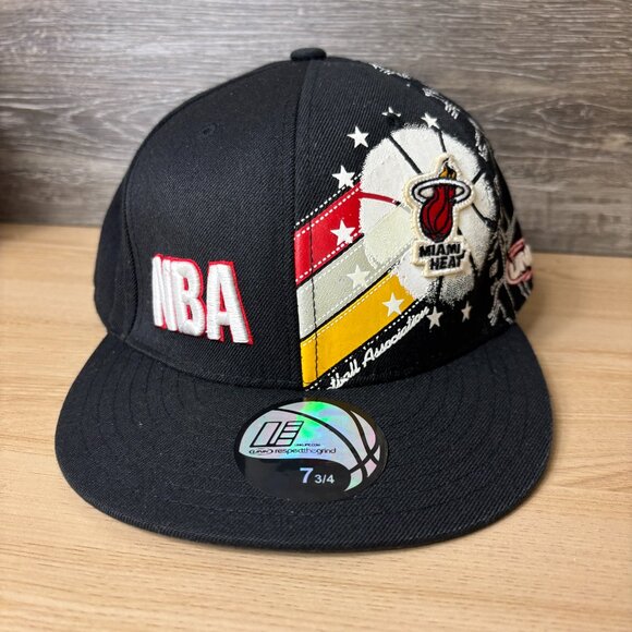 Vintage Miami Heat Hat Cap Fitted 7 3/4 Black NBA Basketball UNK - Picture 2 of 10